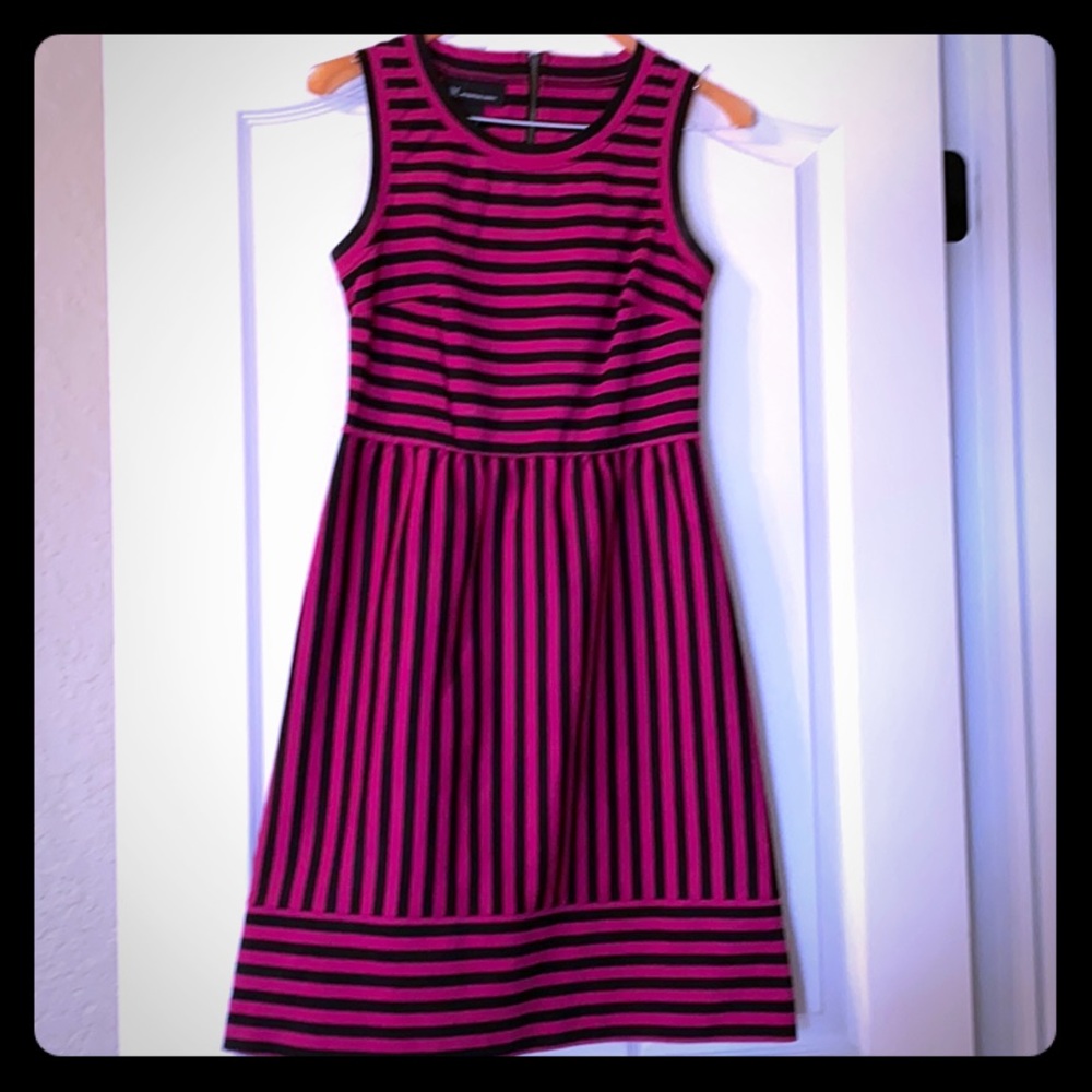 Bold black and pink ponte stripped dress